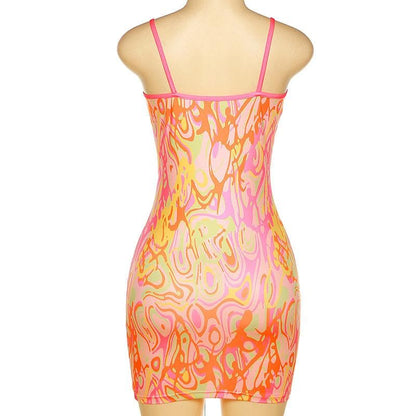 Sweetheart Neck Swirl Print Spaghetti Strap Cami Mini Dress