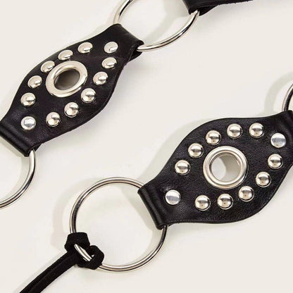 PU leather o ring rivet knotted belt