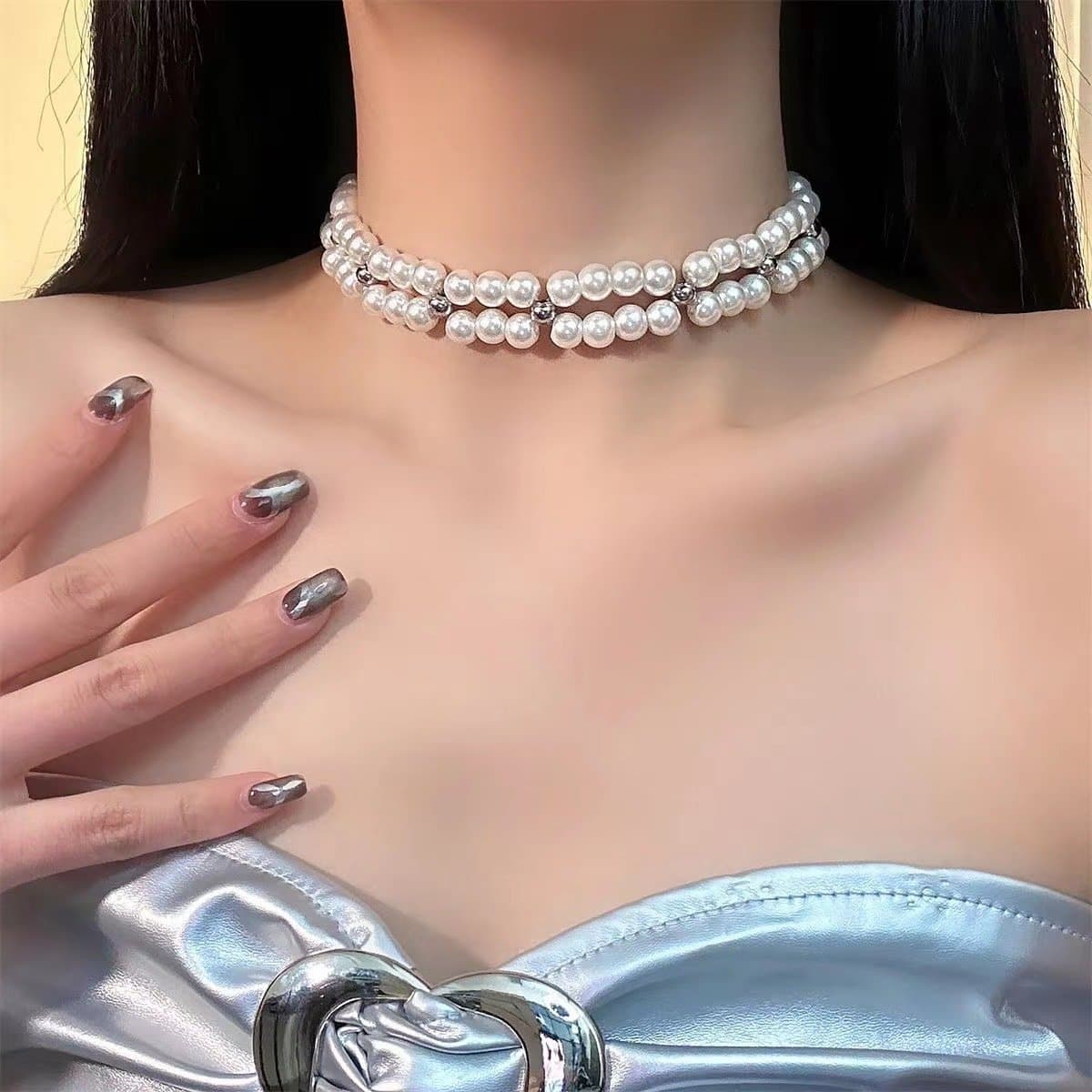 Faux pearl cross rose 3 pcs necklace