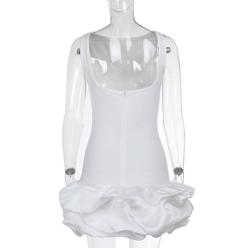Zip-up ruched solid backless mini dress