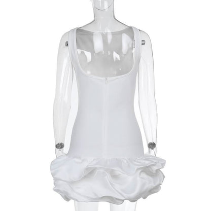 Zip-up ruched solid backless mini dress