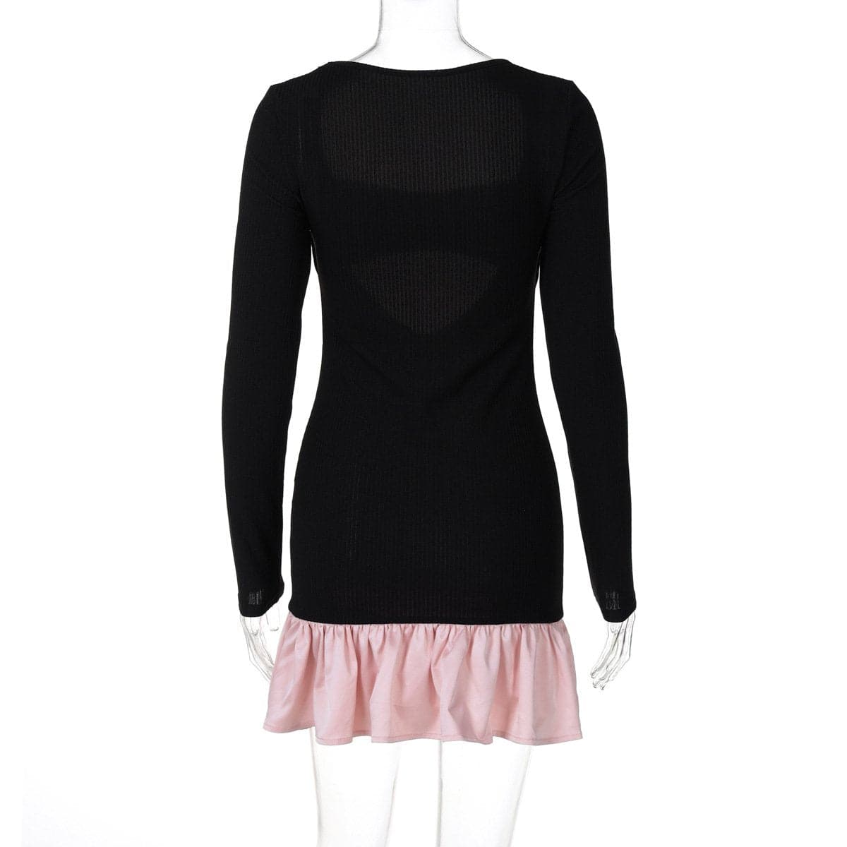 Long sleeve ribbed hollow out cut out mini dress