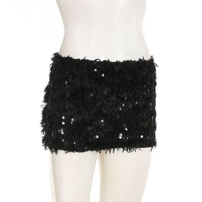Glitter fluffy contrast mini skirt