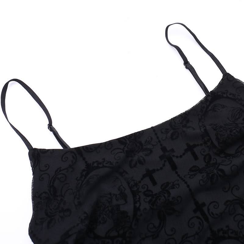 U neck cross print backless solid cami maxi dress