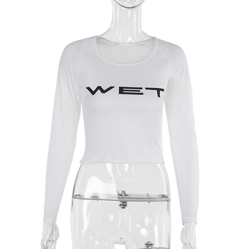 Long sleeve “WET” print u neck top