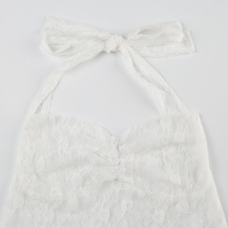 Halter lace see through ruched top