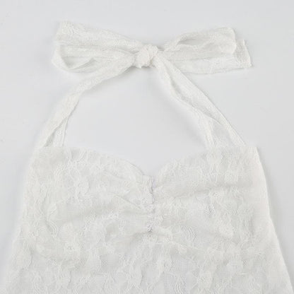 Halter lace see through ruched top