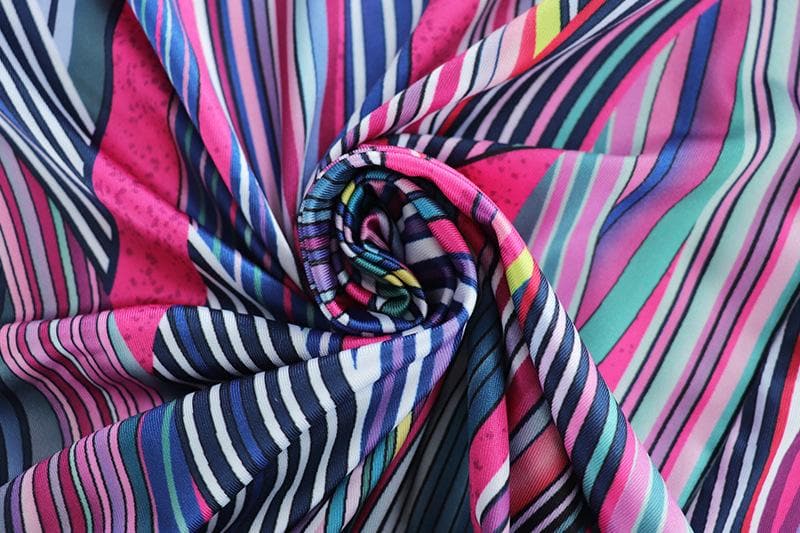 Abstract Stripe Print Point Collar Plunging V-Neck Lace Panel Mini Dress