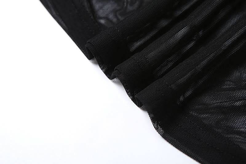 Long sleeve mesh see through ruched maxi dress