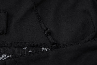 Lace patchwork backless slit cami maxi dress