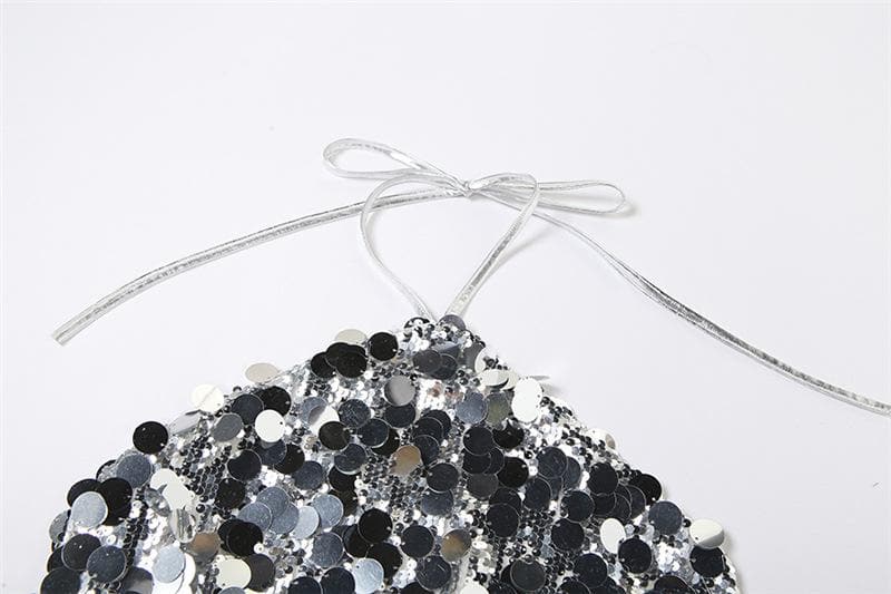 Halter self tie glitter backless textured crop top