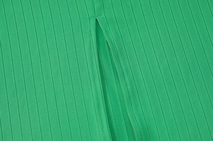 Rib Knit Scoop Neck Double Strap Contrast Trim Hollow Out Midi Dress