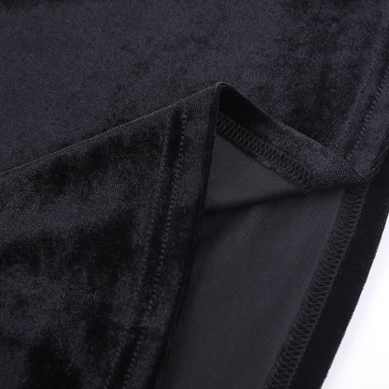 Crewneck long flared sleeve slit velvet lace midi dress
