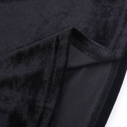 Crewneck long flared sleeve slit velvet lace midi dress
