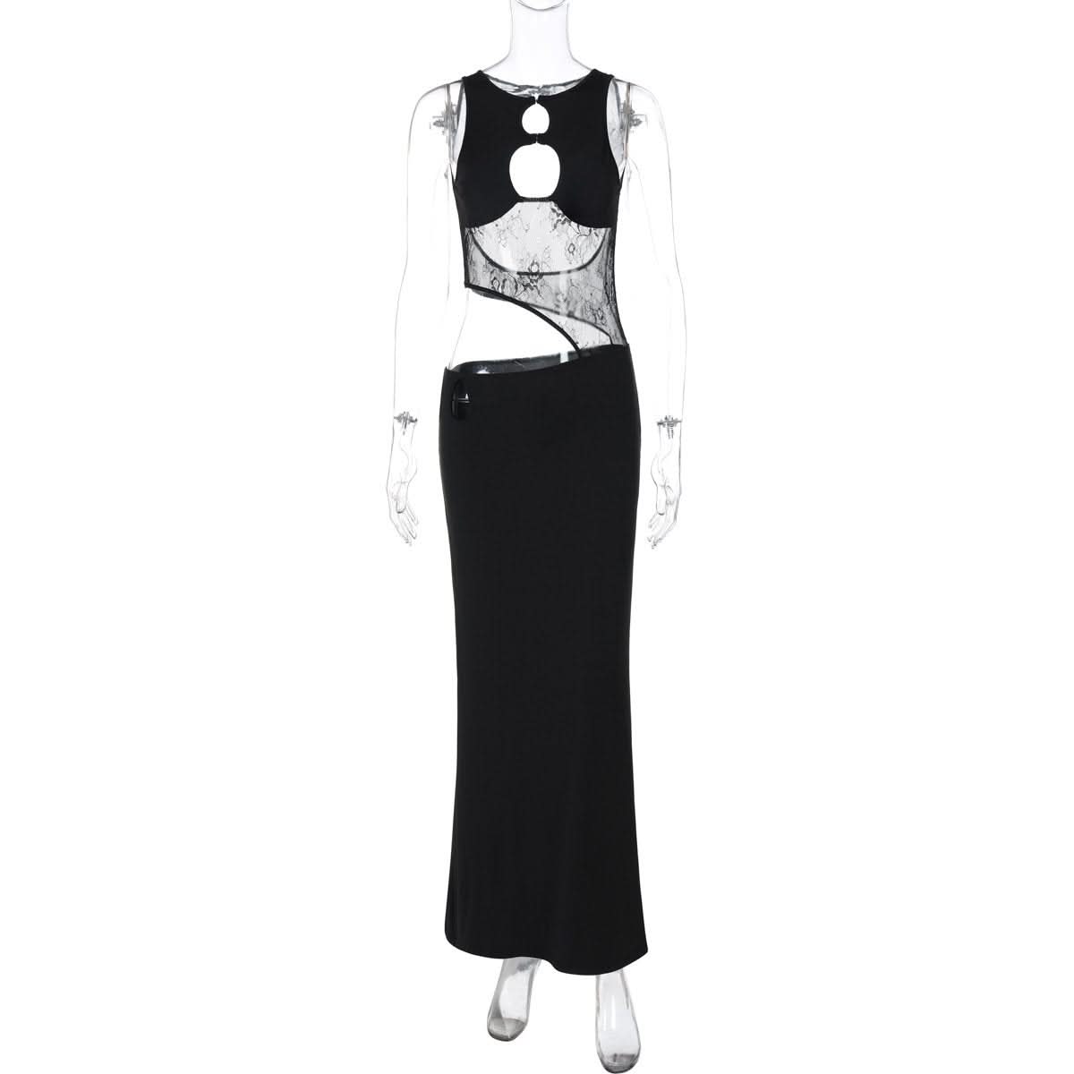 Sleeveless hollow out mesh cut out maxi dress