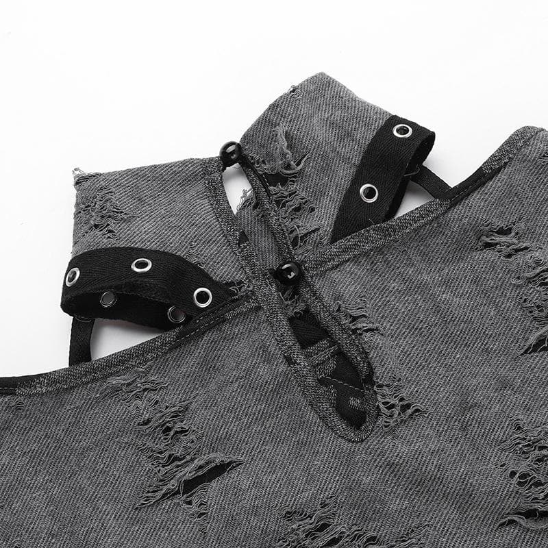 Sleeveless high neck buckle patchwork top