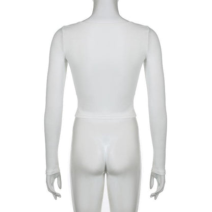 Bowknot square neck long sleeve contrast top