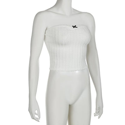 Textured bowknot ruched bowknot tube crop top