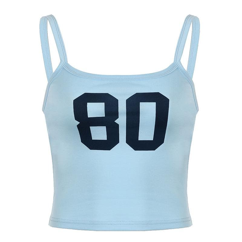 U neck “80” print contrast backless cami top