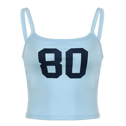 U neck “80” print contrast backless cami top