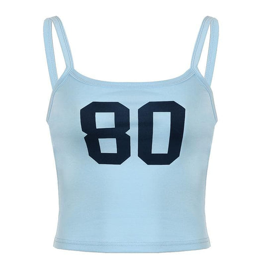 U neck “80” print contrast backless cami top