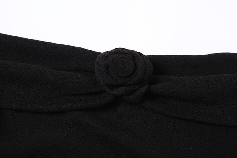 Flower applique off shoulder long flared sleeve slit mini dress