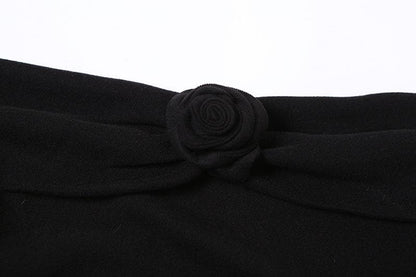 Flower applique off shoulder long flared sleeve slit mini dress