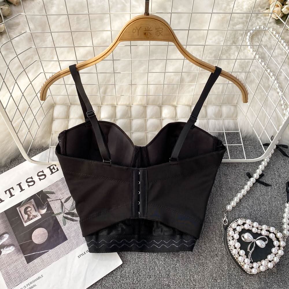 Button beaded v neck padded cami top