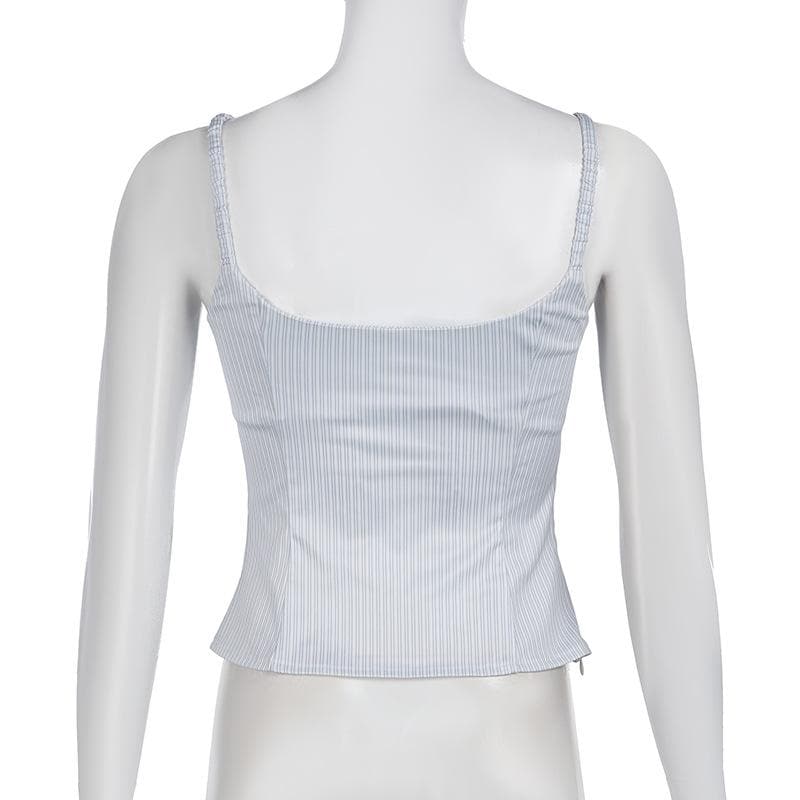 Striped print lace hem zip-up bowknot cami top