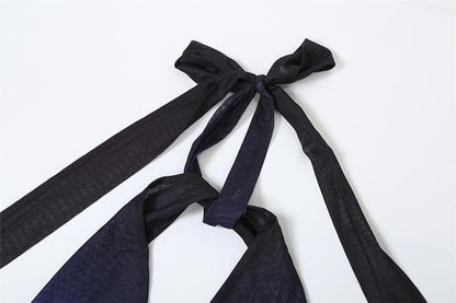 Ruched halter self tie cross front sheer mesh gradient maxi dress