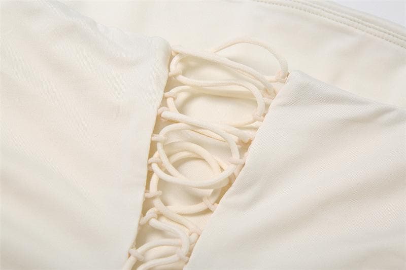 Halter cross front lace up mini dress