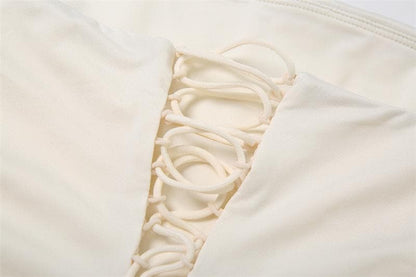 Halter cross front lace up mini dress