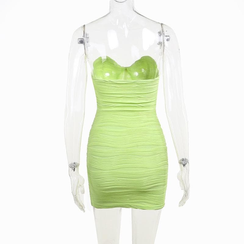 Strapless Sweetheart Neck Corset Boning Horizontal Ruched Bodycon Mini Dress