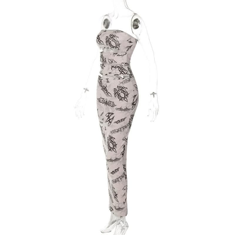 Abstract contrast hollow out backless tube cut out maxi dress-final-sale