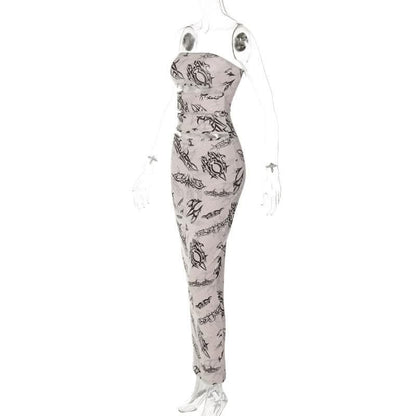 Abstract contrast hollow out backless tube cut out maxi dress-final-sale