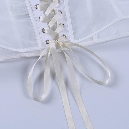 Mesh fish bone lace up back bustier top
