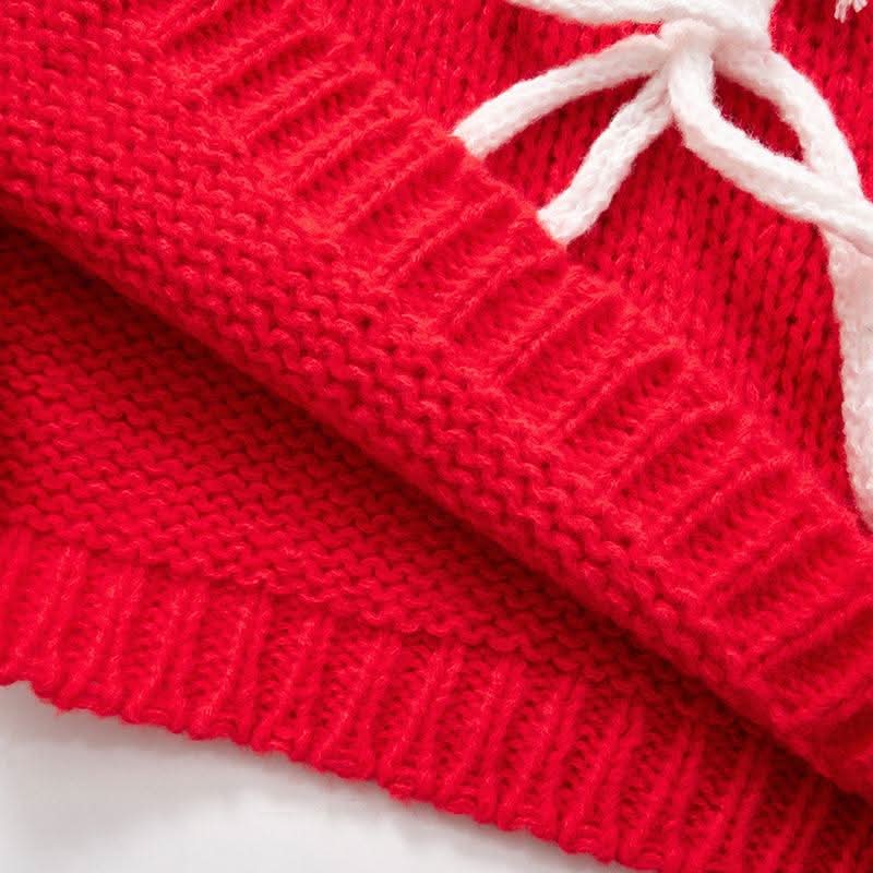 Long sleeve crewneck bowknot knitted top