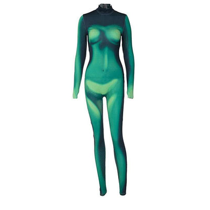 Zip-up long sleeve contrast polka dot thermal print high neck jumpsuit - Final Sale-final-sale
