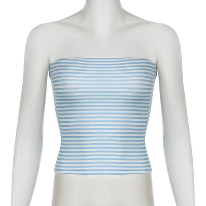 Striped print backless tube top