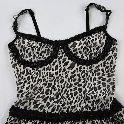 Leopard print bowknot see through mesh cami top