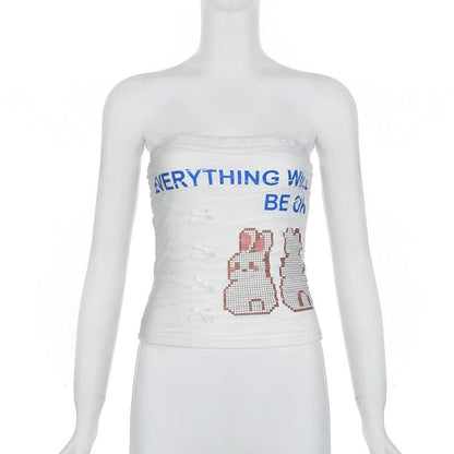 Textured rabbit pattern contrast bowknot tube top