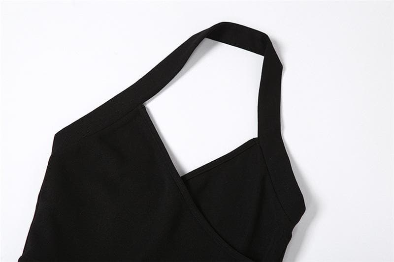 Halter Surplice V-Neck Front Slit Mermaid Bandage Knit Maxi Gown