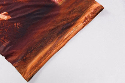 Hollow out halter print tie open back cut out maxi dress