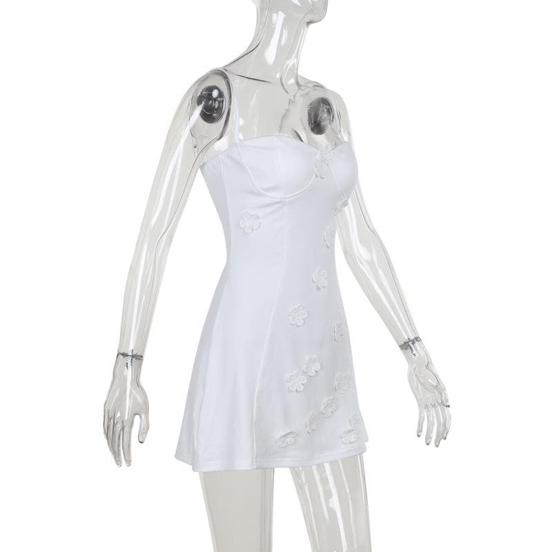 Sweetheart neck flower embroidery stitch cami mini dress
