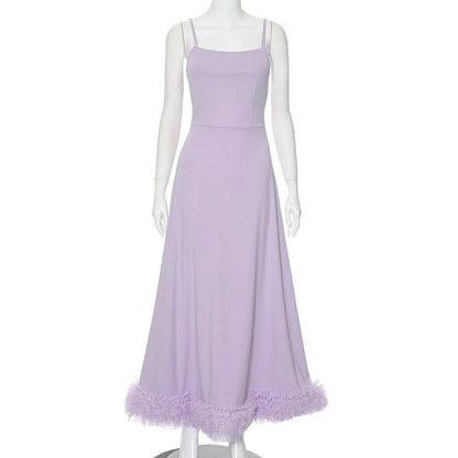 U neck ruffle backless cami maxi dress