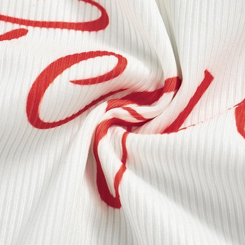 Letter print ribbed crewneck contrast tank top