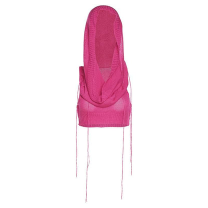 Solid sleeveless knitted stitch hoodie crop top