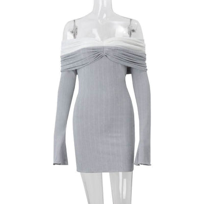 Off shoulder long sleeve ruched textured mini dress