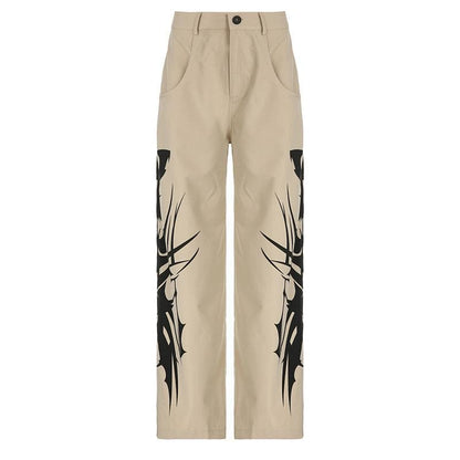 Abstract high rise button pocket contrast straight leg pant