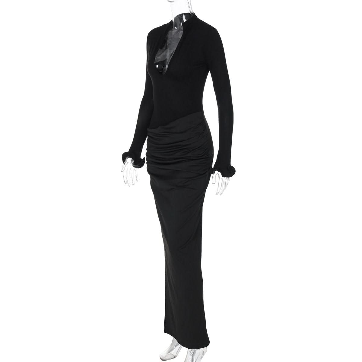 Long sleeve v neck ruched maxi dress
